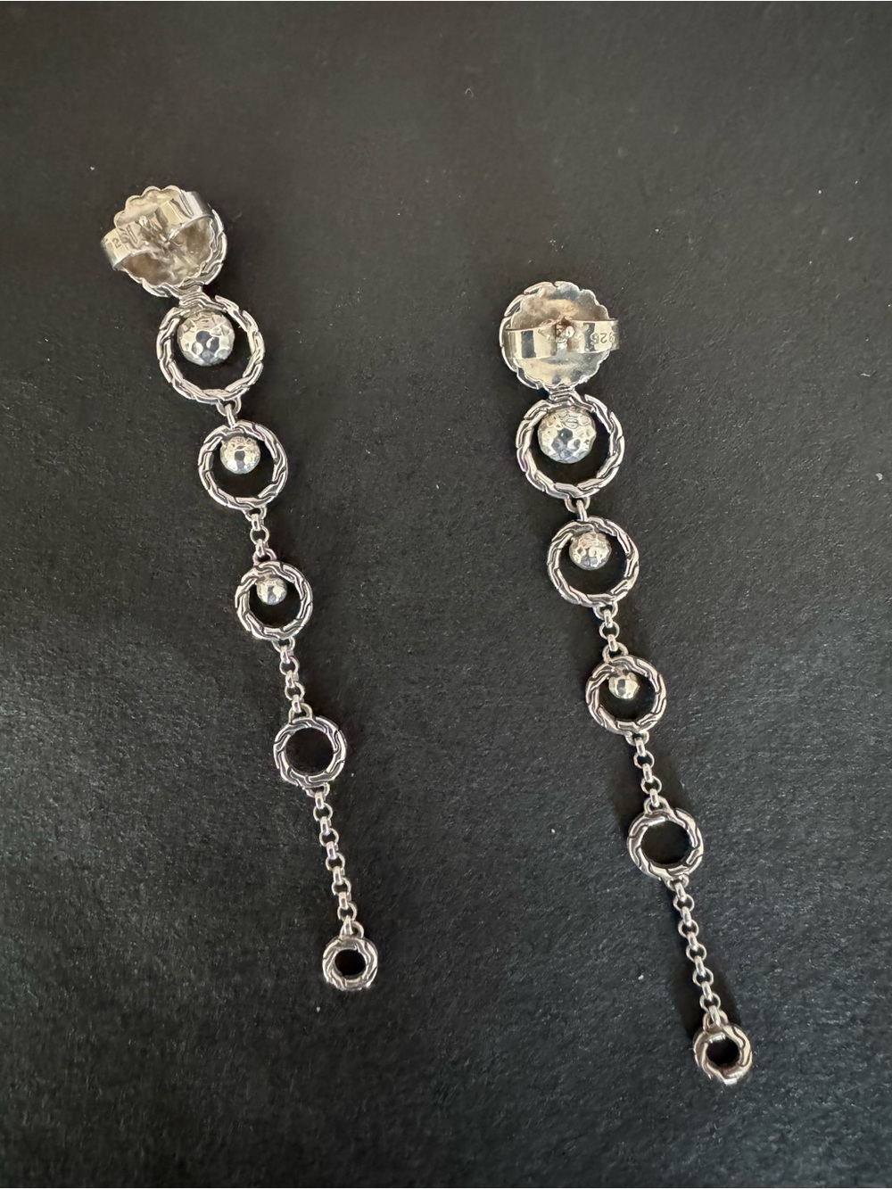 John Hardy Silver Hammered Link Drop Earrings - Picture 2 of 5
